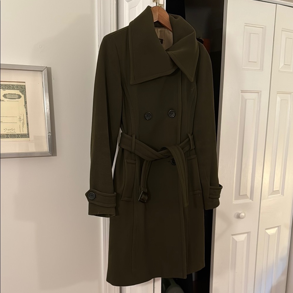 Olive Double-Breasted Wool Trench Coat